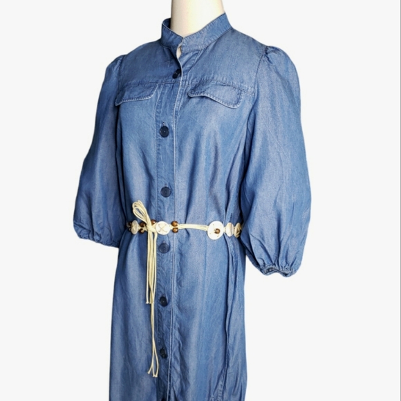 Massimo Dutti Shirt Dress 3/4 Sleeves Mockneck Minimalist Lyocell Chambray Midi - Picture 15 of 16